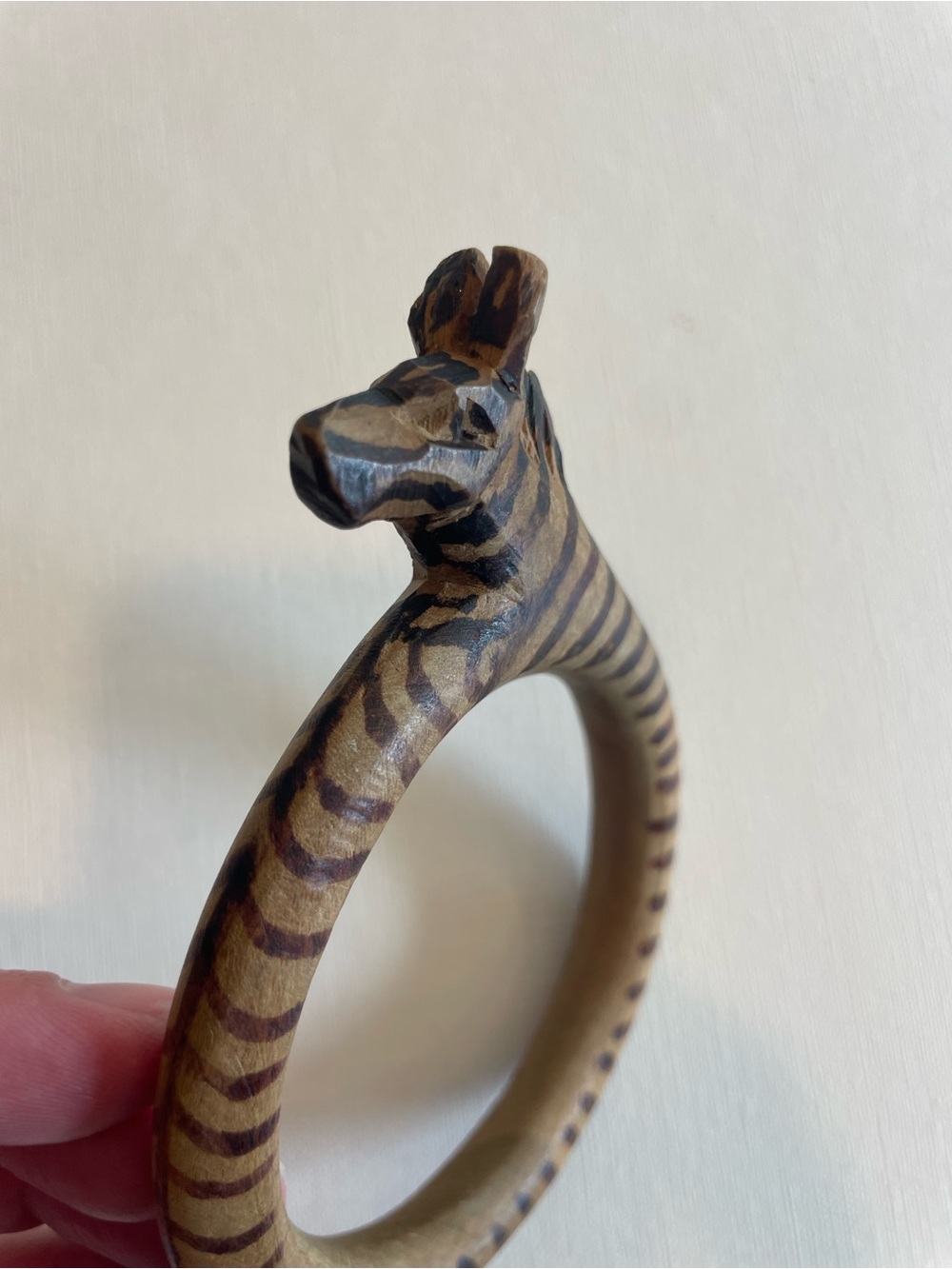 Unique Handcrafted wooden Zebra-Pattern Accessory bangle - Picture 4 of 7